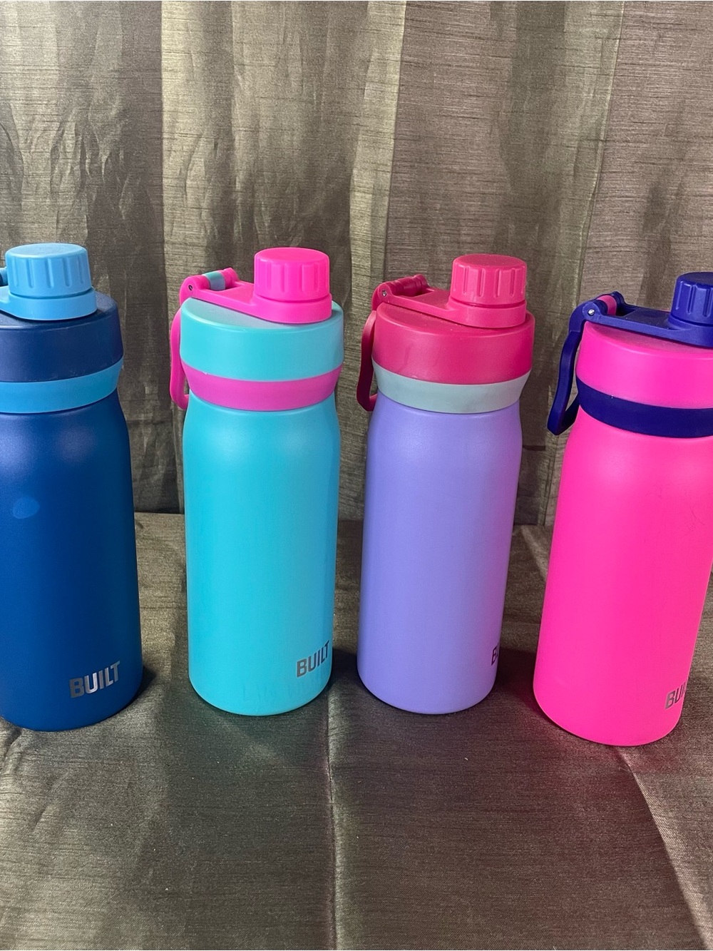 Set Of 4 BUILT Cascade 16oz Stainless Steel Kids Water Bottle Leakproof Top Used